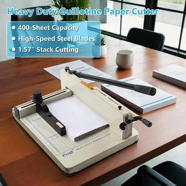 Alt view image 7 of 7 - Heavy Duty 12" Guillotine Paper Cutter - 400 Sheet Capacity,Solid Steel with HSS Blade,Industrial Commercial Trimmer for Office,School,Print Shop,Safety Lock & Clear Grids
