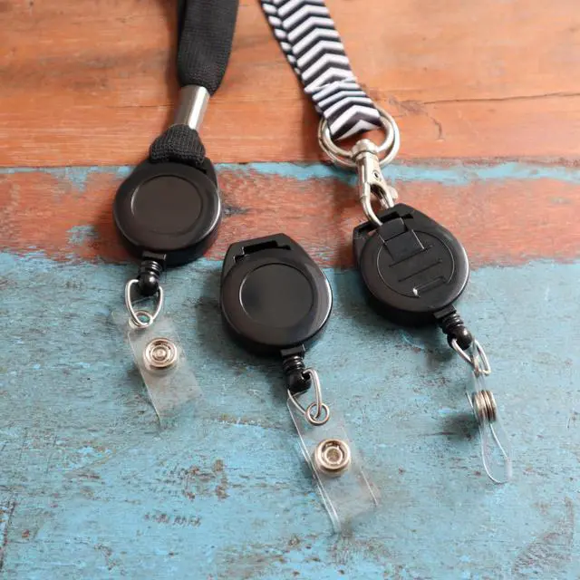 Alt view image 3 of 6 - Bulk 100 Pack - Retractable Badge Reel with Lanyard Attachment Slot -Attach Your Neck Chain, Metal Hook, Key Ring or Strap Clip Through Top Slot for Extendable Badge or Keycard Access by