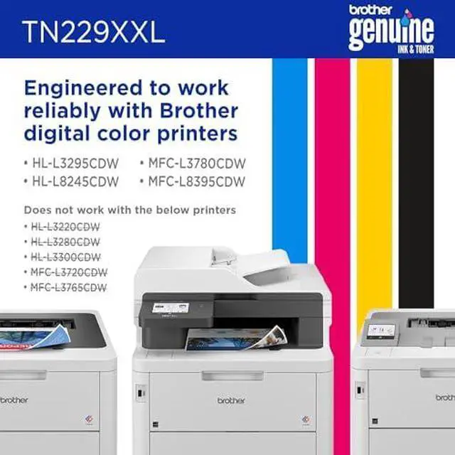 Alt view image 2 of 6 - Genuine TN229XXLBK Black Super High Yield Printer Toner Cartridge - Print up to 4,500 Pages(1), Compatible with HL-L3295CDW, HL-L8245CDW, MFC-L3780CDW, and MFC-L8395CDW Printers