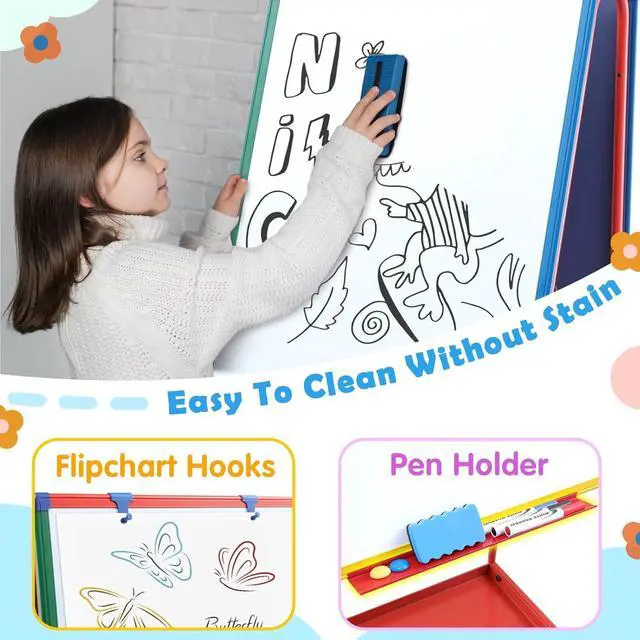 Alt view image 6 of 7 - Mobile Whiteboard on Wheels 48x24 in Rolling Classroom Easel for Teaching | Double Sided, with Storage, Large Mobile Whiteboard with Stand for Teacher, Height Adjustable to 70 inches, for Home School