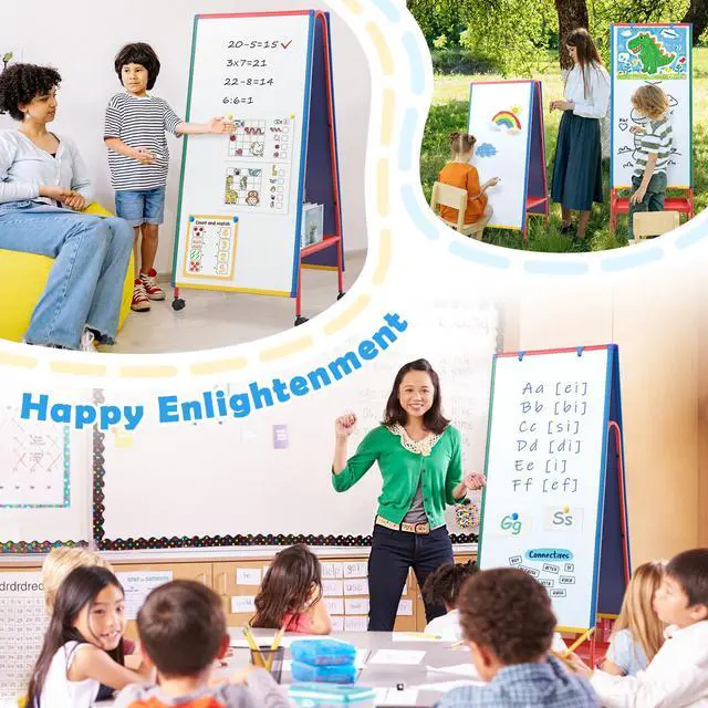Alt view image 7 of 7 - Mobile Whiteboard on Wheels 48x24 in Rolling Classroom Easel for Teaching | Double Sided, with Storage, Large Mobile Whiteboard with Stand for Teacher, Height Adjustable to 70 inches, for Home School