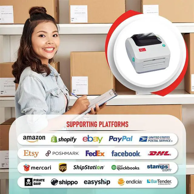Alt view image 3 of 7 - 2054A Shipping Label Printer for Windows Mac Chromebook Android, Supports Amazon Ebay Paypal Etsy Shopify ShipStation Stamps UPS USPS FedEx DHL, Roll & Fanfold 4x6 Direct Thermal Label