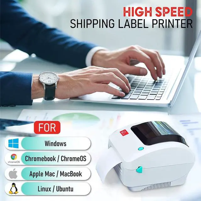 Alt view image 5 of 7 - 2054A Shipping Label Printer for Windows Mac Chromebook Android, Supports Amazon Ebay Paypal Etsy Shopify ShipStation Stamps UPS USPS FedEx DHL, Roll & Fanfold 4x6 Direct Thermal Label