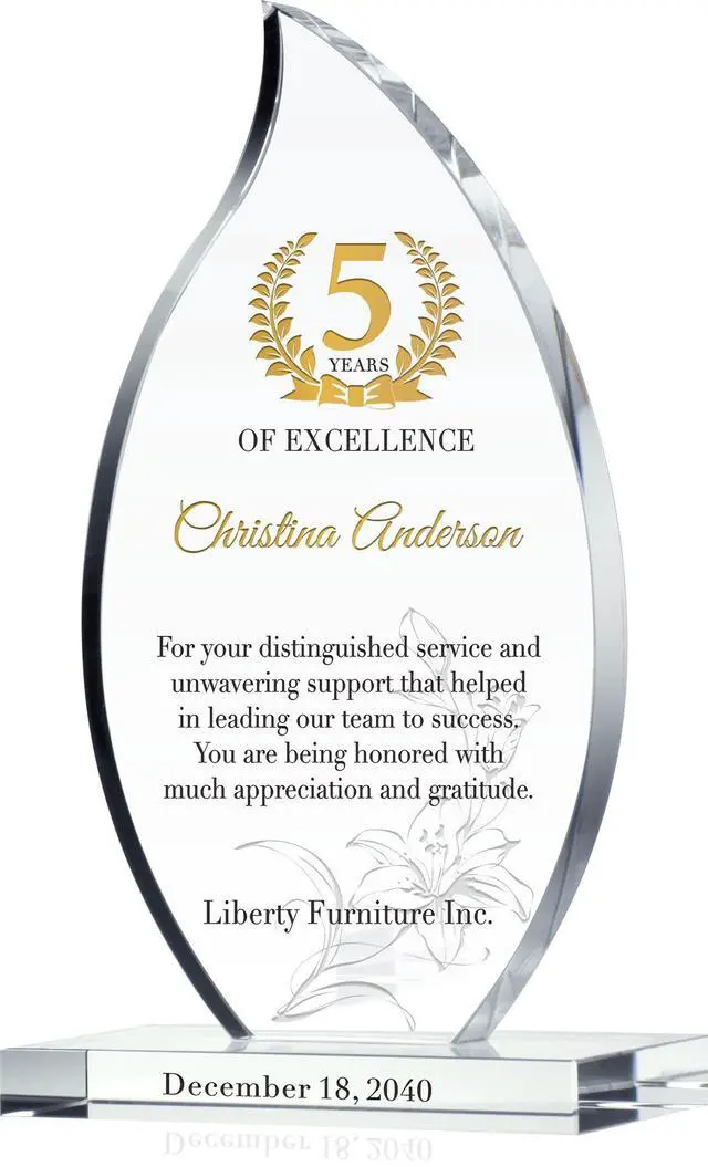 Main image of Personalized Crystal Flame Shaped Employee Recognition Award Custom Engraved Corporate Service Trophy with Name & Date for 5, 10, 15, 20+ Year Milestones (L - 9")