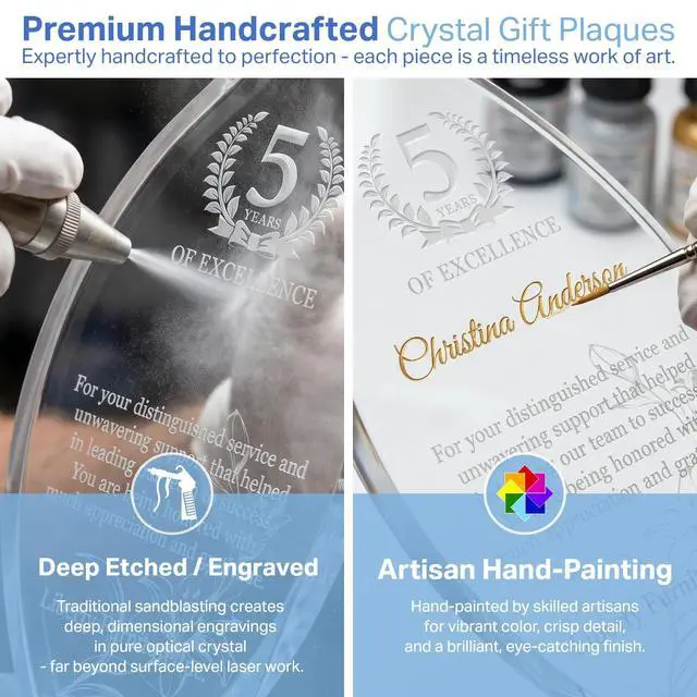 Alt view image 5 of 7 - Personalized Crystal Flame Shaped Employee Recognition Award Custom Engraved Corporate Service Trophy with Name & Date for 5, 10, 15, 20+ Year Milestones (L - 9")
