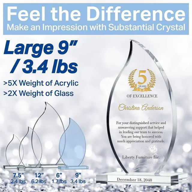 Alt view image 4 of 7 - Personalized Crystal Flame Shaped Employee Recognition Award Custom Engraved Corporate Service Trophy with Name & Date for 5, 10, 15, 20+ Year Milestones (L - 9")