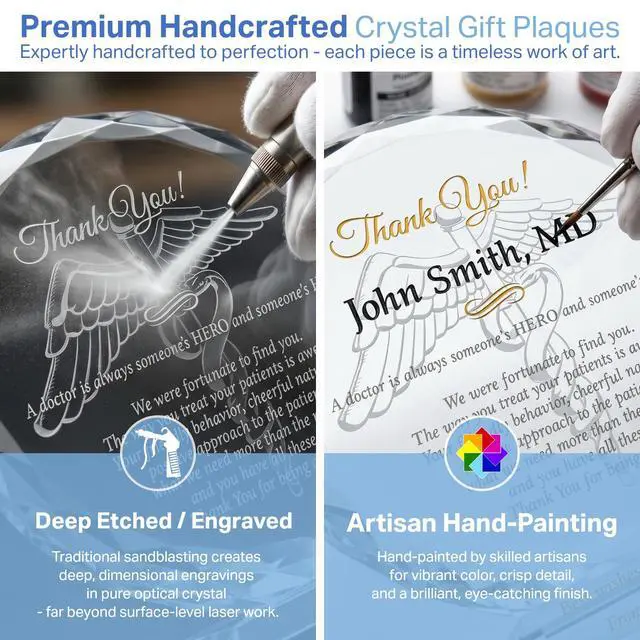 Alt view image 4 of 7 - Custom Crystal Doctor Appreciation Gift Plaque from Patient, Personalized with Doctor Name and personal message, Unique Thank You Gift or Retirement Gift for Physician, family doctor (L - 8")