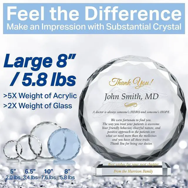 Alt view image 5 of 7 - Custom Crystal Doctor Appreciation Gift Plaque from Patient, Personalized with Doctor Name and personal message, Unique Thank You Gift or Retirement Gift for Physician, family doctor (L - 8")