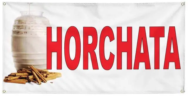 Main image of Vinyl Banner Multiple Sizes Horchata Red Food Bar Restaurant Truck Restaurant & Food Outdoor Weatherproof Industrial Yard Signs 10 Grommets 60x144Inches