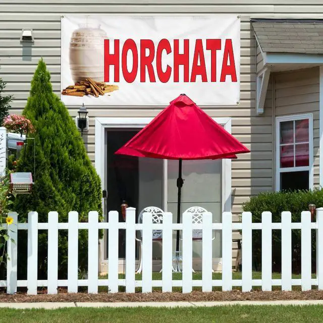 Alt view image 3 of 6 - Vinyl Banner Multiple Sizes Horchata Red Food Bar Restaurant Truck Restaurant & Food Outdoor Weatherproof Industrial Yard Signs 10 Grommets 60x144Inches