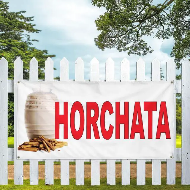 Alt view image 5 of 6 - Vinyl Banner Multiple Sizes Horchata Red Food Bar Restaurant Truck Restaurant & Food Outdoor Weatherproof Industrial Yard Signs 10 Grommets 60x144Inches
