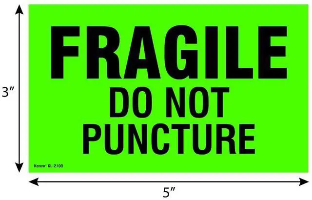 Main image of 3" X 5" Fragile Do not Puncture Fluorescent Shipping Label Stickers - 500 Permanent Adhesive Labels Per Roll (10 Pack)