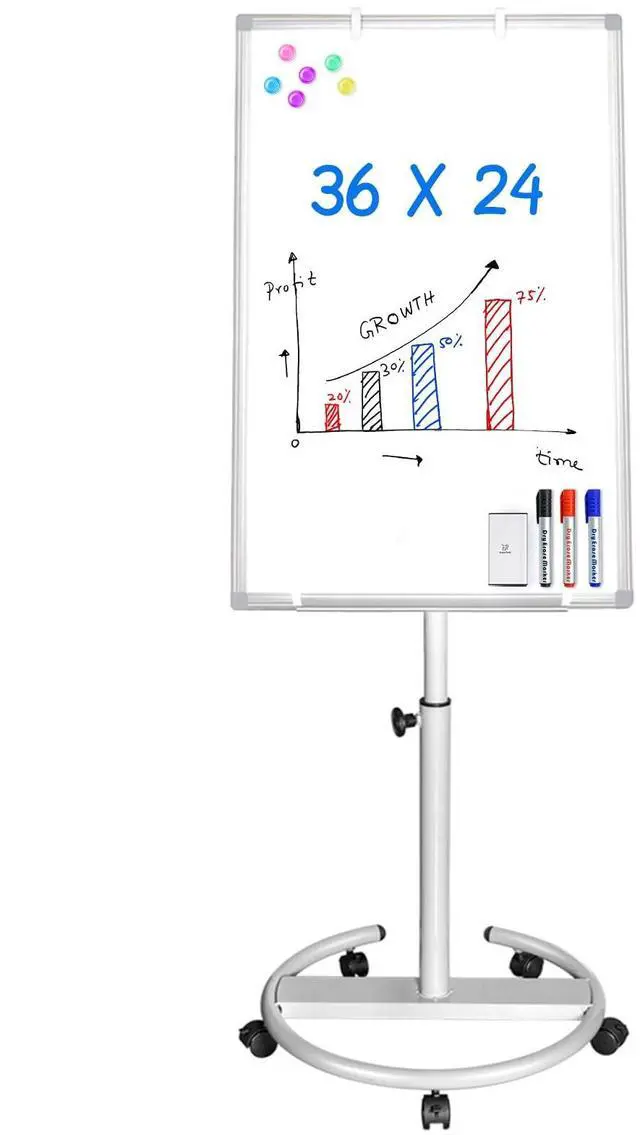 Main image of Mobile Whiteboard 36 x 24 inches Portable Magnetic Dry Erase Board, 3' x 2' Stand Easel White Board Dry Erase Easel Standing Board with Flipchart Hooks