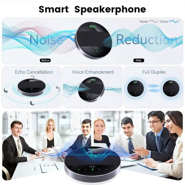 Alt view image 2 of 7 - 2-in-1 Conference Speaker and Microphone, Daisy Chain Wireless Bluetooth Speakerphone with 360° omnidirectional mics USB/Dongle/Bluetooth Connection 18H Talk Time for 15-30 People Meeting
