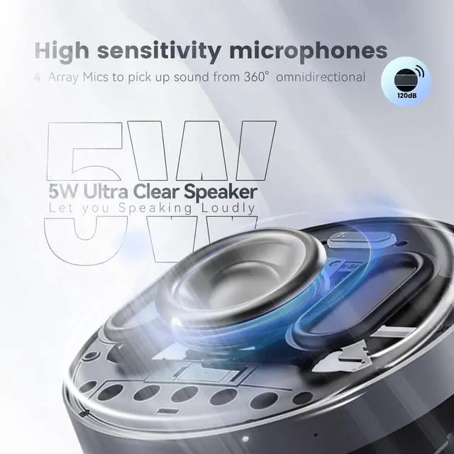 Alt view image 4 of 7 - 2-in-1 Conference Speaker and Microphone, Daisy Chain Wireless Bluetooth Speakerphone with 360° omnidirectional mics USB/Dongle/Bluetooth Connection 18H Talk Time for 15-30 People Meeting