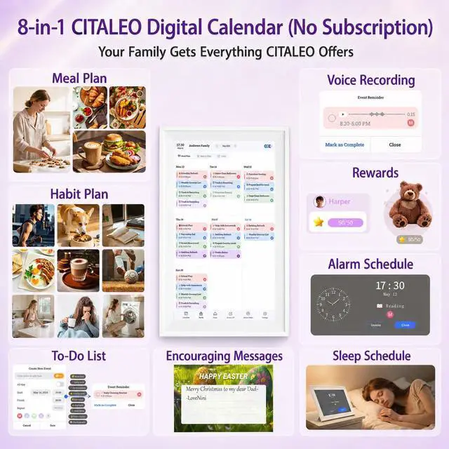 Alt view image 4 of 7 - Digital Calendar Wall Touch Screen, No subscription fees,15.6 Inch | Smart Electronic Calendar with WiFi, Chore Chart, Meal Planner, Voice Record, AI Photo Repair, Wall/Desk Mount, Gift for Mom