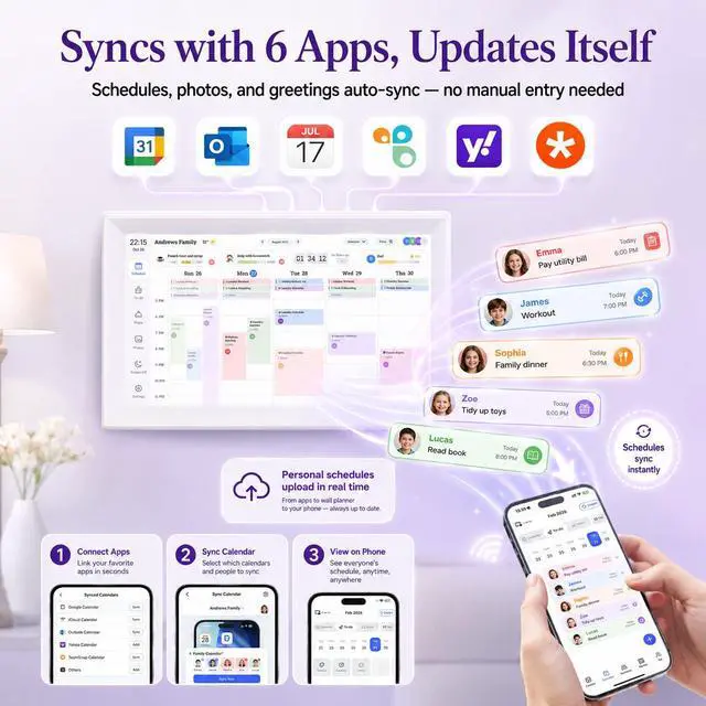 Alt view image 5 of 7 - Digital Calendar Wall Touch Screen, No subscription fees,15.6 Inch | Smart Electronic Calendar with WiFi, Chore Chart, Meal Planner, Voice Record, AI Photo Repair, Wall/Desk Mount, Gift for Mom