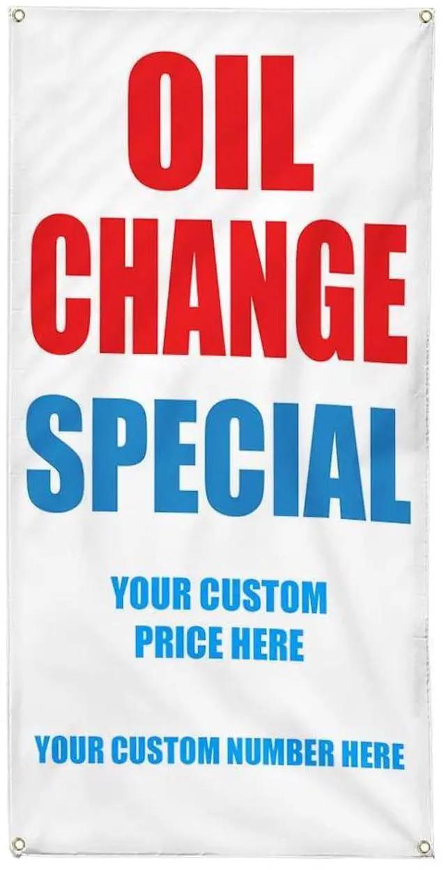 Main image of Custom Vertical Vinyl Banner Multiple Sizes Oil Change Special $19.95 Advertisement Business Outdoor Weatherproof Industrial Yard Signs 10 Grommets 144x60Inches