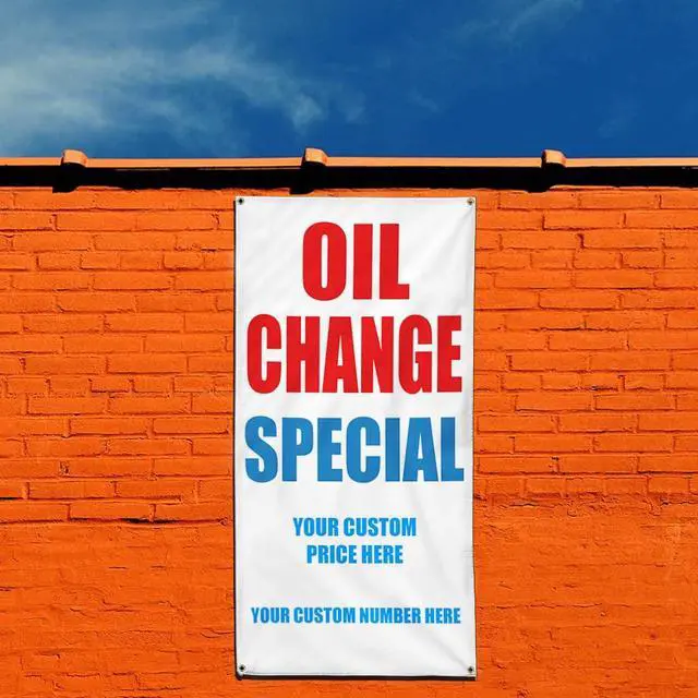 Alt view image 3 of 5 - Custom Vertical Vinyl Banner Multiple Sizes Oil Change Special $19.95 Advertisement Business Outdoor Weatherproof Industrial Yard Signs 10 Grommets 144x60Inches