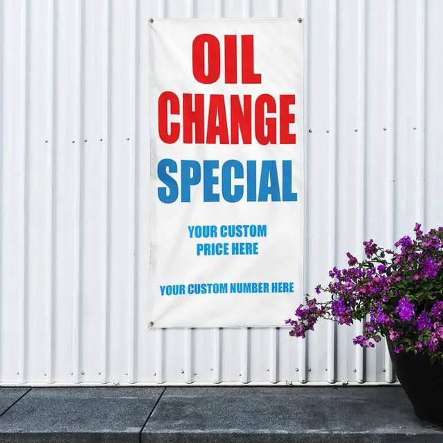 Alt view image 4 of 5 - Custom Vertical Vinyl Banner Multiple Sizes Oil Change Special $19.95 Advertisement Business Outdoor Weatherproof Industrial Yard Signs 10 Grommets 144x60Inches