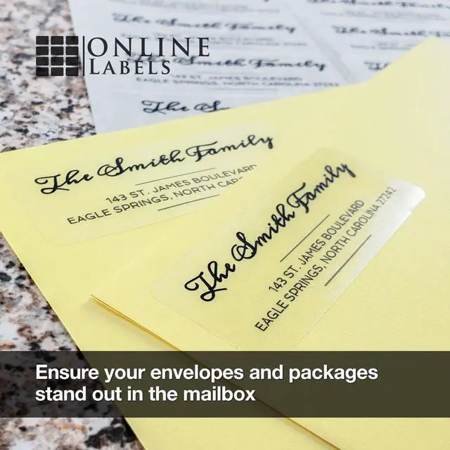 Alt view image 3 of 7 - 2.625 x 1 Clear Gloss Address Labels (Inkjet Printers Only) - Pack of 7,500 Labels, 250 Sheets - OnlineLabels