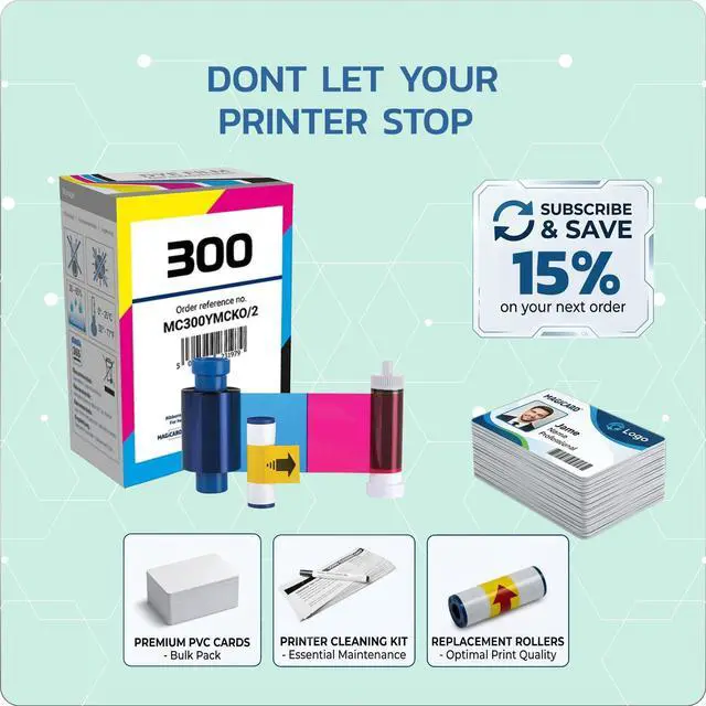 Alt view image 7 of 7 - 2 x Magicard 300 Printer MC300YMCKO/2 Color Ribbon - YMCKO - 300 Prints Software Demo Card
