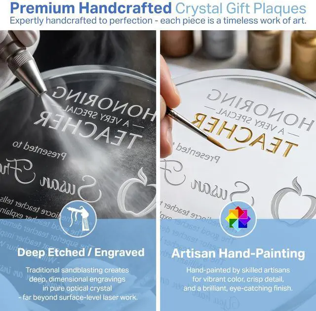Alt view image 4 of 7 - Personalized Crystal Teacher Appreciation Plaque Custom Engraved with Teacher & Gift Givers Name Unique End of Year, Christmas, or Retirement Gift for Teacher, Coach, or Professor (XL - 10")