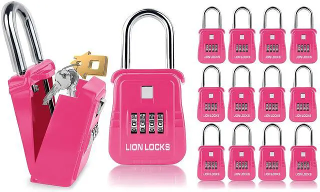Main image of 1500 Key Lock Box with Code, Lockbox for Keys Outdoor, Realtor Lock Box for Short-Term Rentals, Holds 5 Keys (12 Pack, Pink)