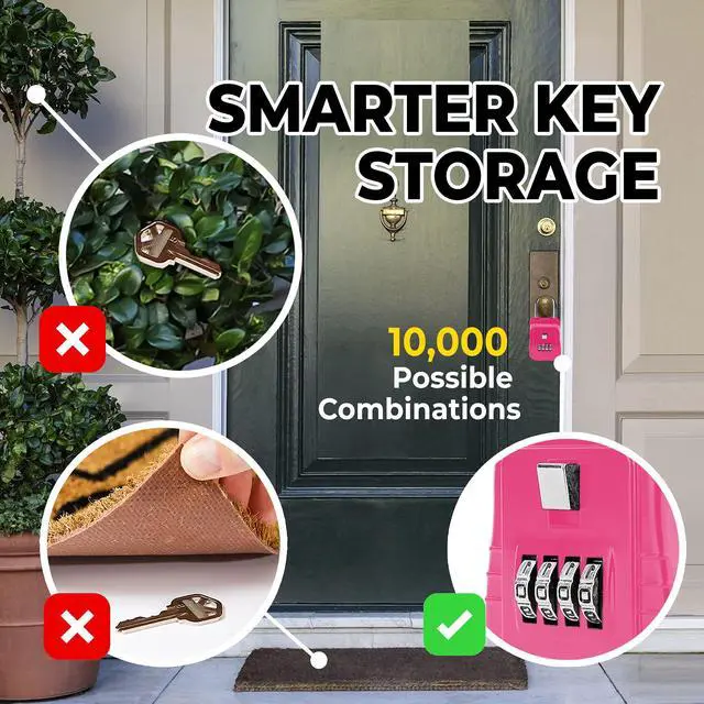 Alt view image 6 of 7 - 1500 Key Lock Box with Code, Lockbox for Keys Outdoor, Realtor Lock Box for Short-Term Rentals, Holds 5 Keys (12 Pack, Pink)