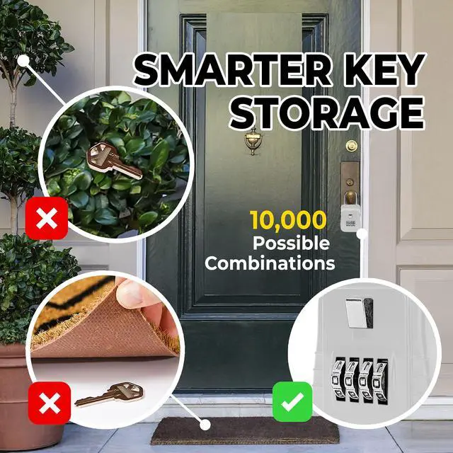 Alt view image 6 of 7 - 1500 Key Lock Box with Code, Lockbox for Keys Outdoor, Realtor Lock Box for Short-Term Rentals, Holds 5 Keys (12 Pack, White)