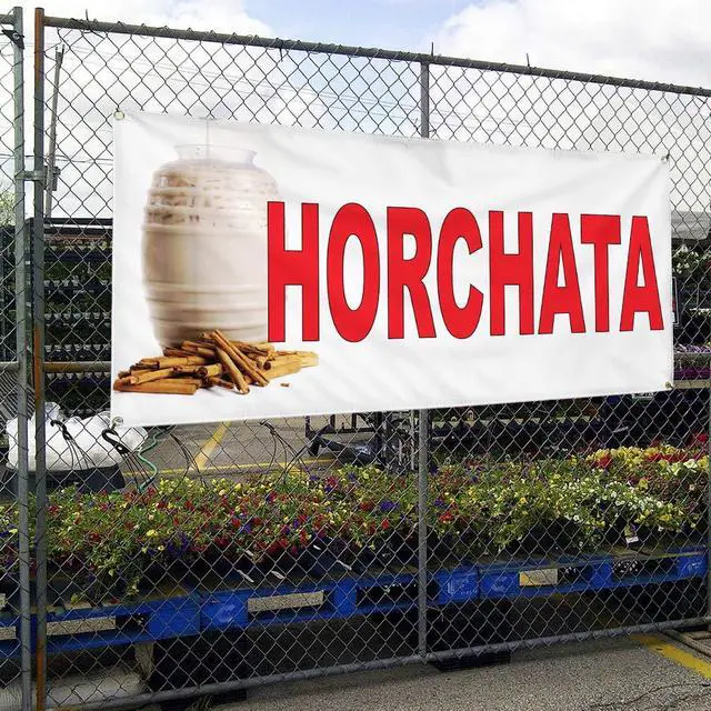 Alt view image 4 of 6 - Vinyl Banner Multiple Sizes Horchata Red Food Bar Restaurant Truck Restaurant & Food Outdoor Weatherproof Industrial Yard Signs 10 Grommets 60x144Inches