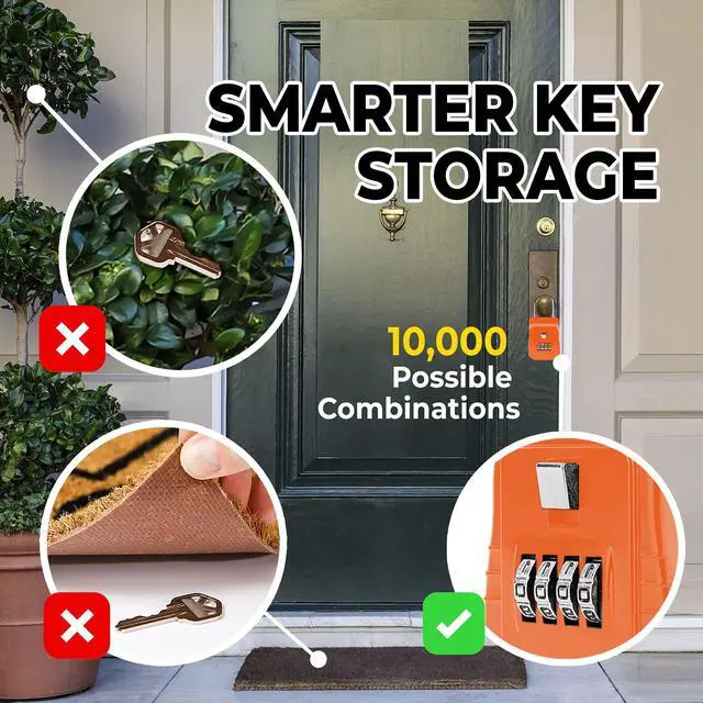 Alt view image 6 of 7 - 1500 Key Lock Box with Code, Lockbox for Keys Outdoor, Realtor Lock Box for Short-Term Rentals, Holds 5 Keys (12 Pack, Orange)