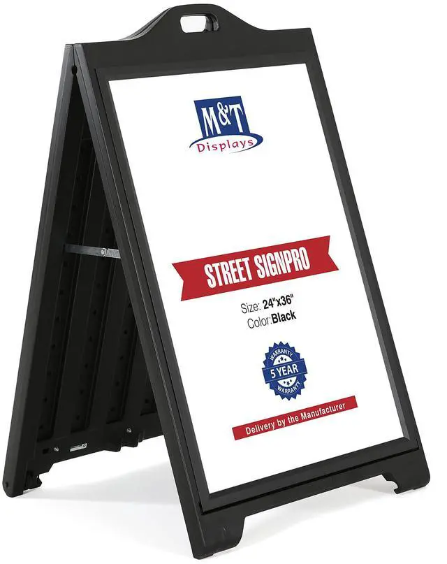 Main image of Street SignPro with Lens Protective Cover, 24x36 Inch Poster Black Double Sided Sandwich Board Folding A-Frame Sidewalk Curb Sign Portable Advertising Display for Restaurant Cafe