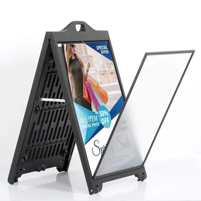 Alt view image 3 of 7 - Street SignPro with Lens Protective Cover, 24x36 Inch Poster Black Double Sided Sandwich Board Folding A-Frame Sidewalk Curb Sign Portable Advertising Display for Restaurant Cafe