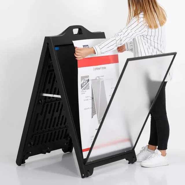 Alt view image 4 of 7 - Street SignPro with Lens Protective Cover, 24x36 Inch Poster Black Double Sided Sandwich Board Folding A-Frame Sidewalk Curb Sign Portable Advertising Display for Restaurant Cafe