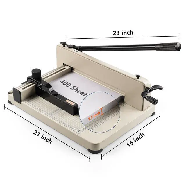 Alt view image 2 of 7 - 12" Heavy Duty Guillotine Paper Cutter - 400 Sheet Precision Cutting, Safety Lock Blade & Rapid Stack Processing for Office/School, Solid Steel Construction