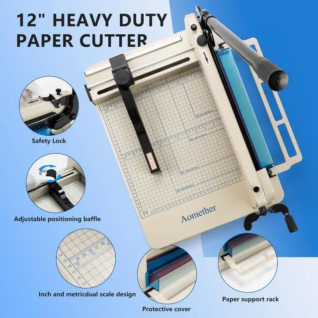 Alt view image 4 of 7 - 12" Heavy Duty Guillotine Paper Cutter - 400 Sheet Precision Cutting, Safety Lock Blade & Rapid Stack Processing for Office/School, Solid Steel Construction
