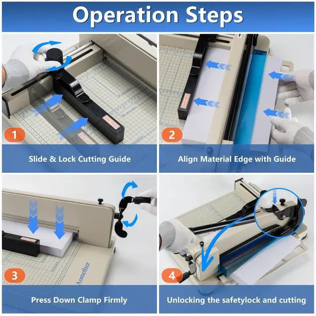 Alt view image 7 of 7 - 12" Heavy Duty Guillotine Paper Cutter - 400 Sheet Precision Cutting, Safety Lock Blade & Rapid Stack Processing for Office/School, Solid Steel Construction