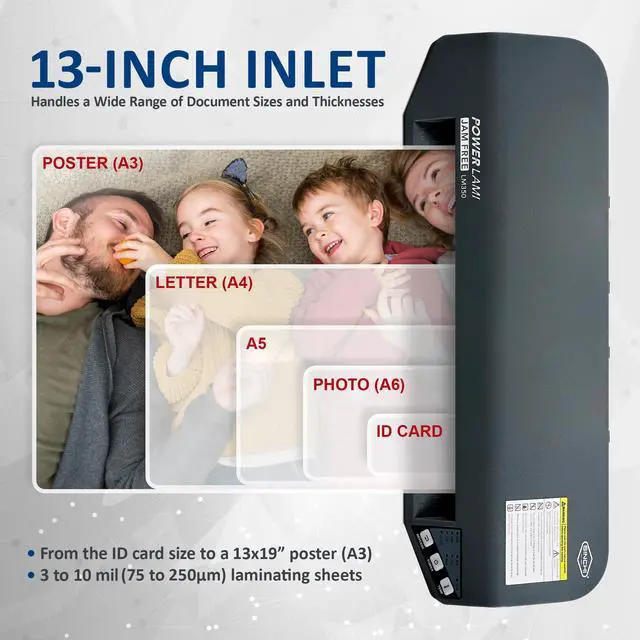 Alt view image 4 of 7 - 13" Commercial Laminator | 310 Mil, 4-Roller, 48s Warm-Up, 17s/Sheet, Heavy Duty No-Jam Design, Works with Cardstock & Dark Prints, Includes 10 Sheets, Ideal for Office, School & Business