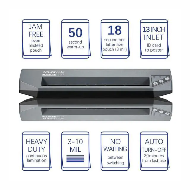 Alt view image 7 of 7 - 13" Commercial Laminator | 310 Mil, 4-Roller, 48s Warm-Up, 17s/Sheet, Heavy Duty No-Jam Design, Works with Cardstock & Dark Prints, Includes 10 Sheets, Ideal for Office, School & Business