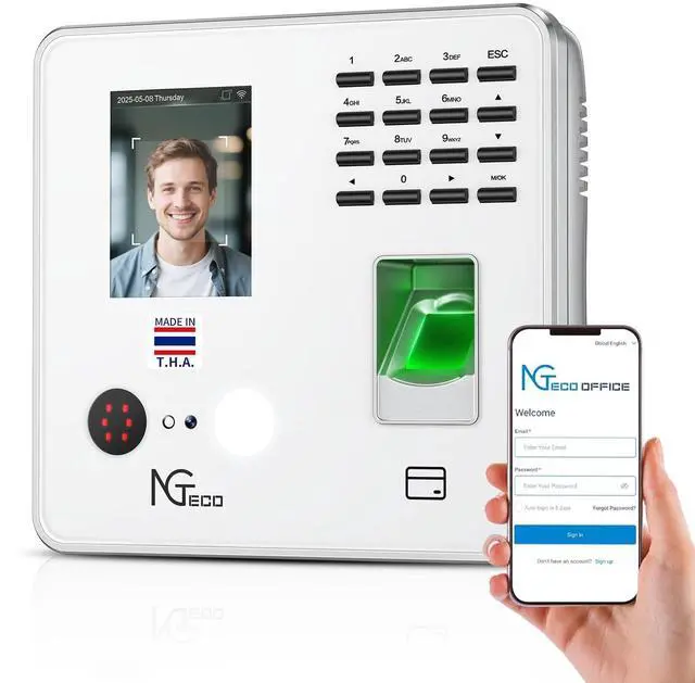 Main image of Cloud-Based Time Clock for Small Business, 2.4GHz WiFi Attendance Machine with Remote Access, Free Software & iOS/Android App, Employee Punch Card System with RFID Cards, No Monthly Fee