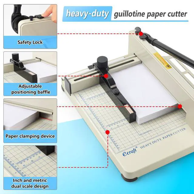 Alt view image 4 of 7 - Heavy Duty 12" Guillotine Paper Cutter - 400 Sheet Capacity,Solid Steel with HSS Blade,Industrial Commercial Trimmer for Office,School,Print Shop,Safety Lock & Clear Grids