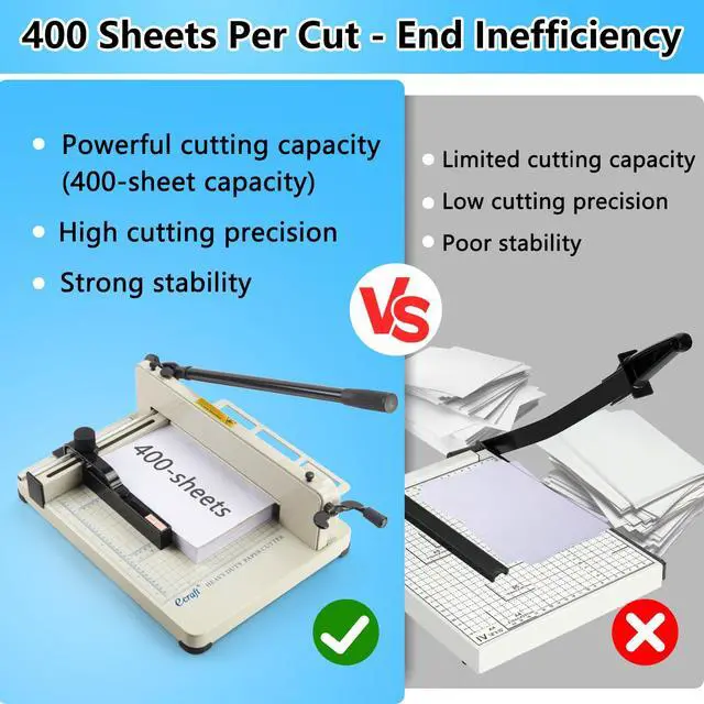 Alt view image 3 of 7 - Heavy Duty 12" Guillotine Paper Cutter - 400 Sheet Capacity,Solid Steel with HSS Blade,Industrial Commercial Trimmer for Office,School,Print Shop,Safety Lock & Clear Grids