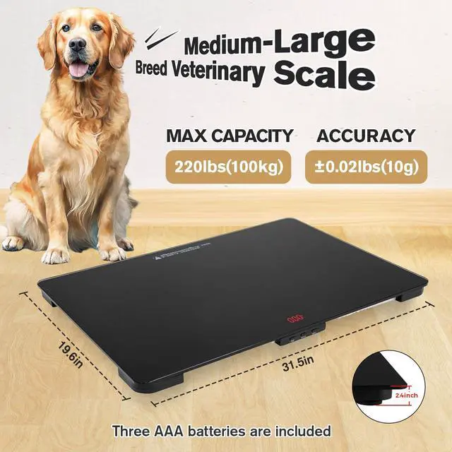 Alt view image 2 of 7 - Medium-Large Breed Veterinary Scale, Dog Scale (±10g) Accuracy, Red LED, 32 x 20 inch Tempered Glass Platform with Anti Slip Sticker, Digital Pet Scales
