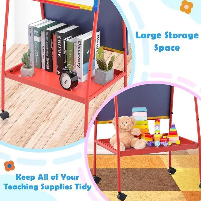 Alt view image 4 of 7 - Mobile Whiteboard on Wheels 48x24 in Rolling Classroom Easel for Teaching | Double Sided, with Storage, Large Mobile Whiteboard with Stand for Teacher, Height Adjustable to 70 inches, for Home School