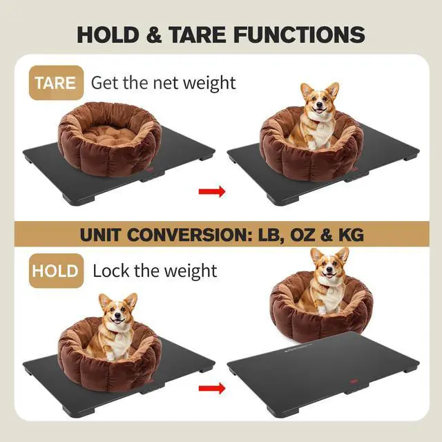 Alt view image 3 of 7 - Medium-Large Breed Veterinary Scale, Dog Scale (±10g) Accuracy, Red LED, 32 x 20 inch Tempered Glass Platform with Anti Slip Sticker, Digital Pet Scales