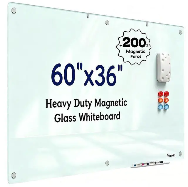 Main image of Magnetic Glass Dry Erase Board - 60'' x 36'' Whiteboard White Writing Board Nano-Coated Tempered Glass Marker for Wall Office School and Home