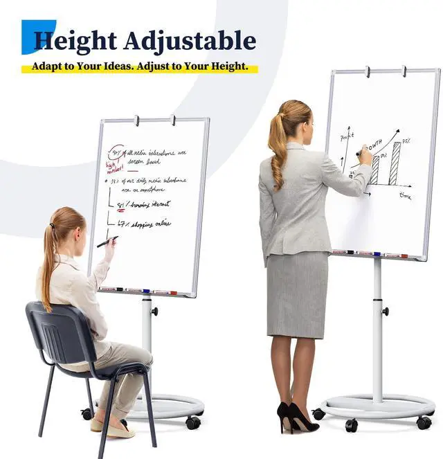 Alt view image 2 of 7 - Mobile Whiteboard 36 x 24 inches Portable Magnetic Dry Erase Board, 3' x 2' Stand Easel White Board Dry Erase Easel Standing Board with Flipchart Hooks