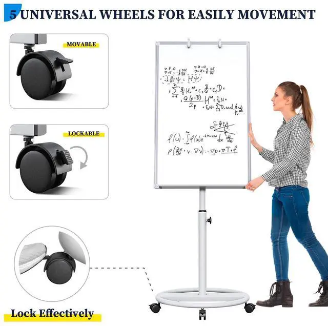 Alt view image 4 of 7 - Mobile Whiteboard 36 x 24 inches Portable Magnetic Dry Erase Board, 3' x 2' Stand Easel White Board Dry Erase Easel Standing Board with Flipchart Hooks