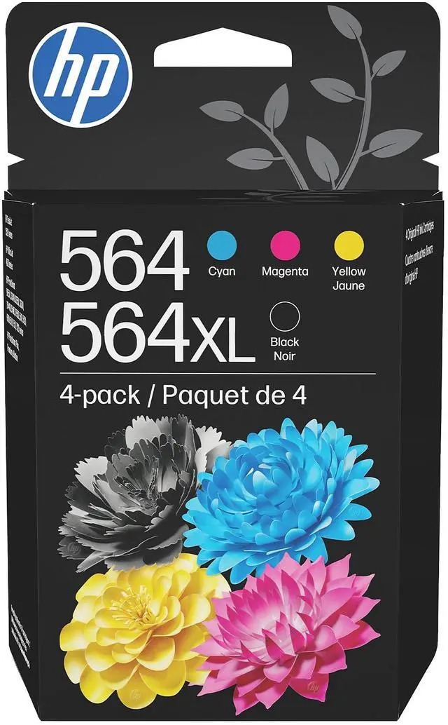 Main image of Original 564 Cyan, Magenta, Yellow / 564XL Black Ink (4-Pack) | Works DeskJet 3500; OfficeJet 4620; PhotoSmart B8550, C6300, D5400, D7560, 5500, 6500, 7500, Plus, Premium, eStation
